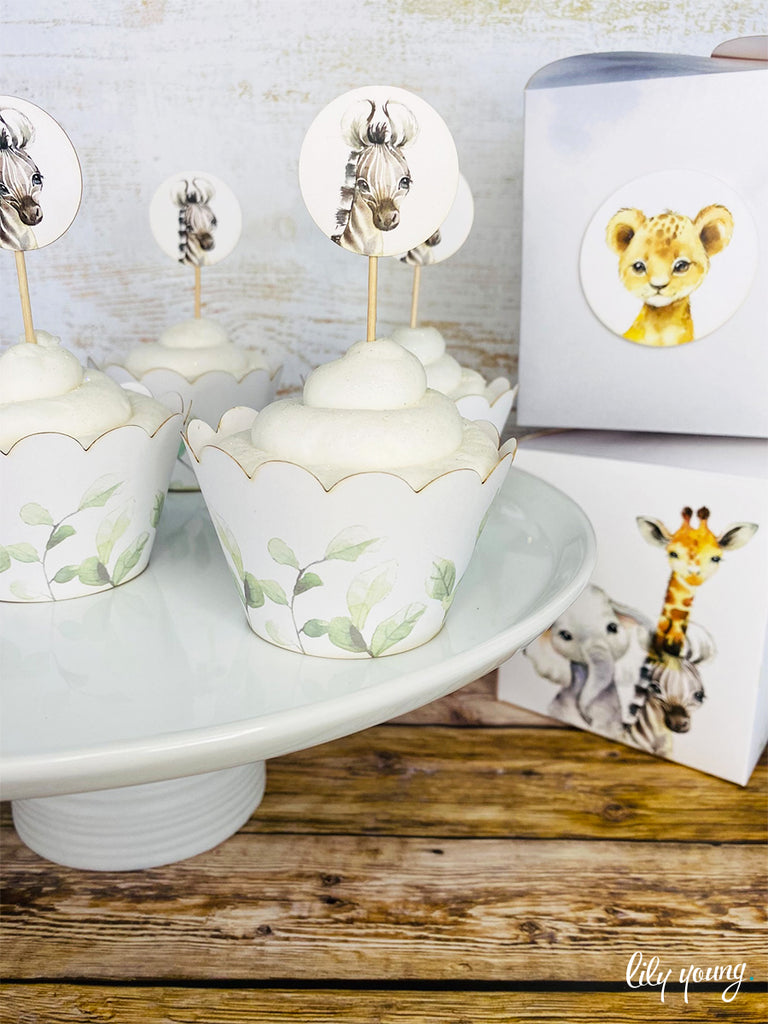 Baby Wild Animals Cupcake wrapper & topper - Pack of 12