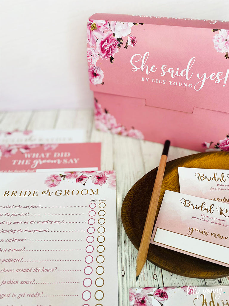 Pink Floral Bridal Shower Game Box