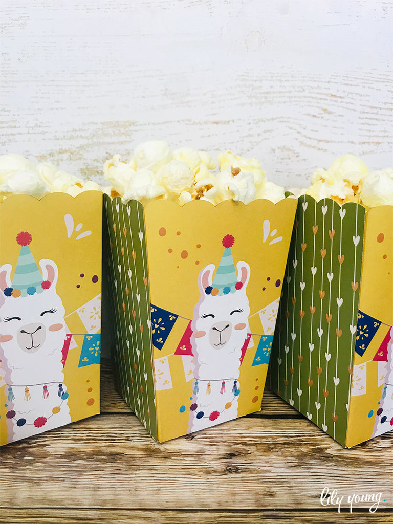 Green/Yellow Llama Popcorn boxes - Pack of 12