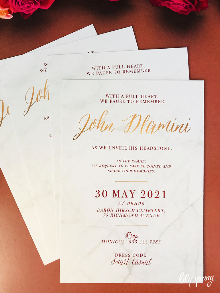 John Printed Tombstone-Unveiling Invitation