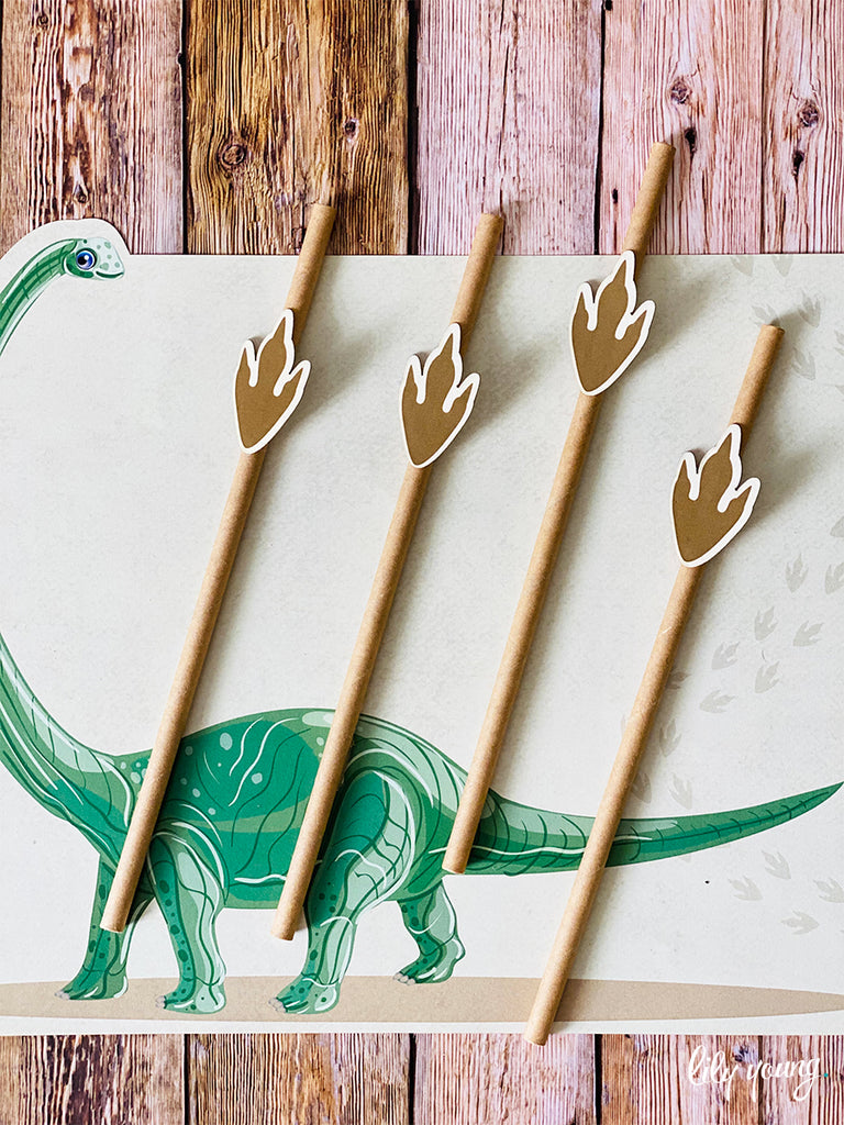 Dinosaur Straw Flag set - Pack of 12