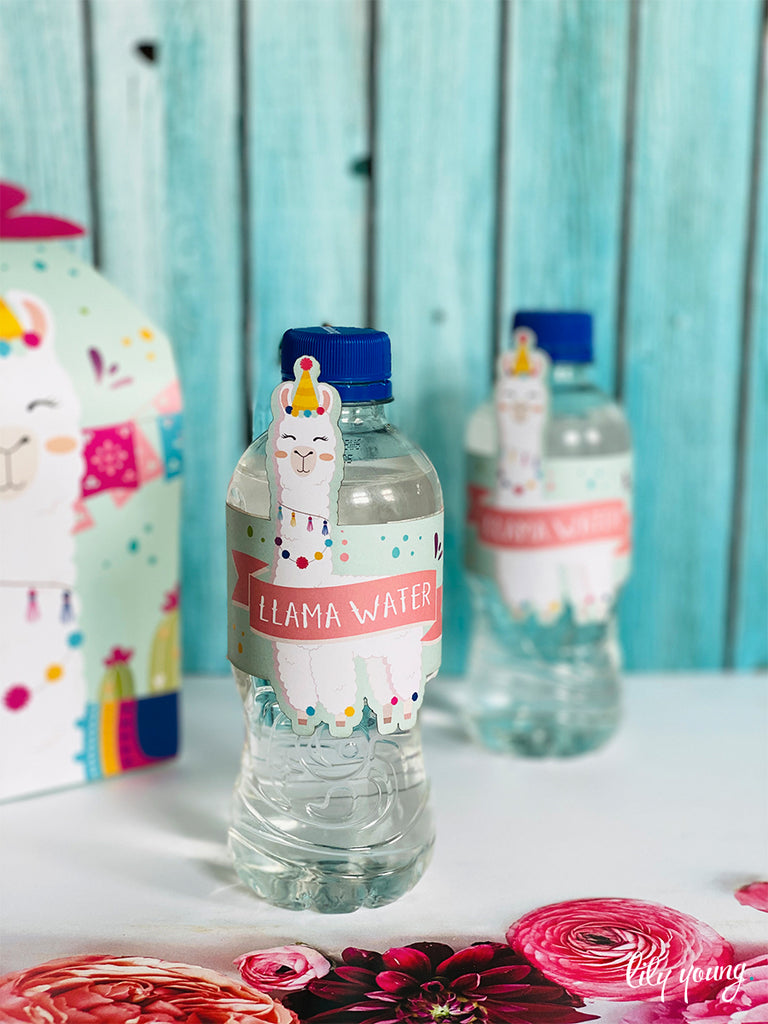 Pink/Blue Llama Water Bottle Labels - Pack of 12