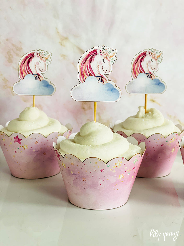 Unicorn Cupcake wrapper & topper - Pack of 12