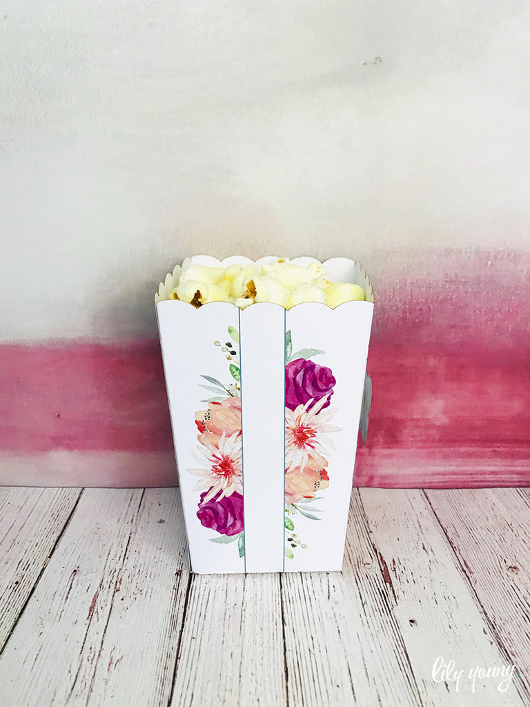 Pink Floral Popcorn boxes - Pack of 12