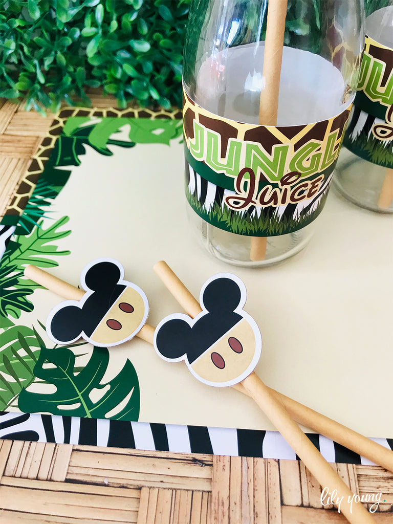 Safari Mickey Mouse Straw Flag set - Pack of 12