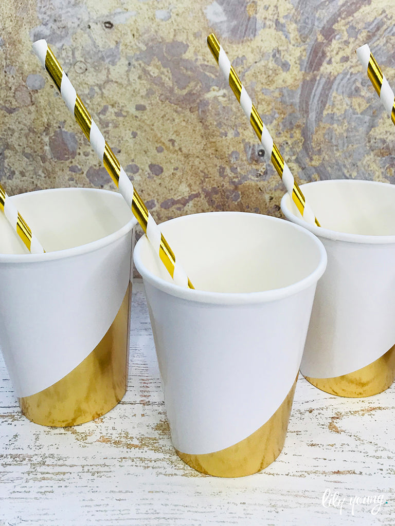 Standard White/Gold Paper Cup - Pack of 12