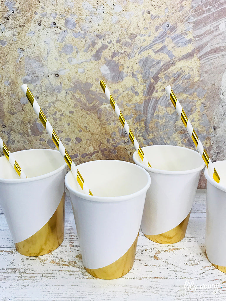 Standard White/Gold Paper Cup - Pack of 12
