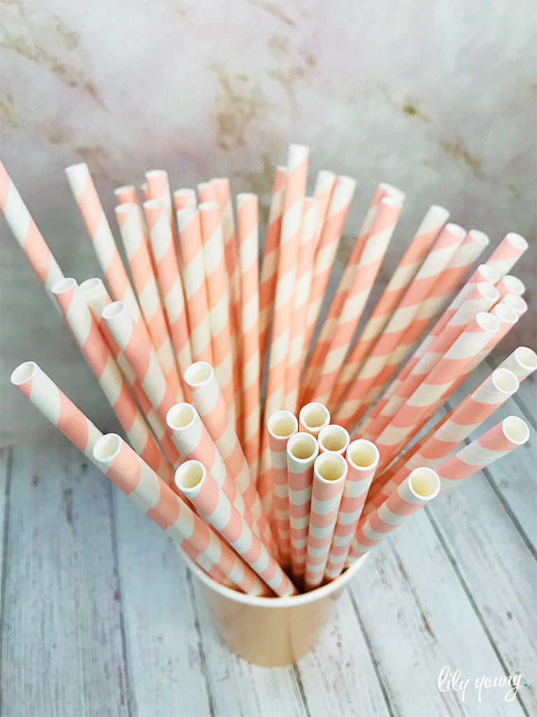 Standard White/Pink Stripe Straws - Pack of 25