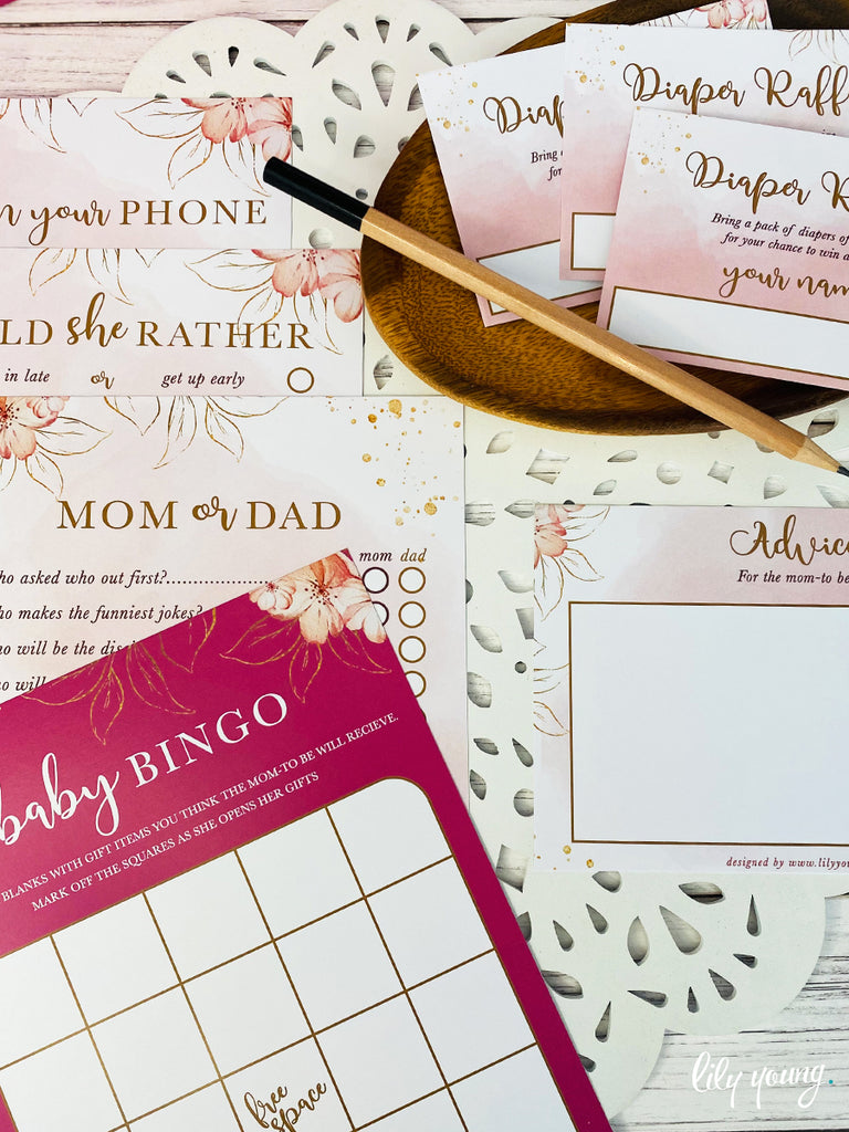 Pink Gold Baby Shower Game Box