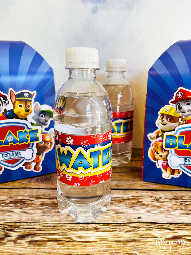 Blue Paw Patrol Water Bottle Labels - Pack of 12