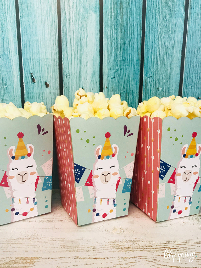 Pink/Blue Llama Popcorn boxes - Pack of 12