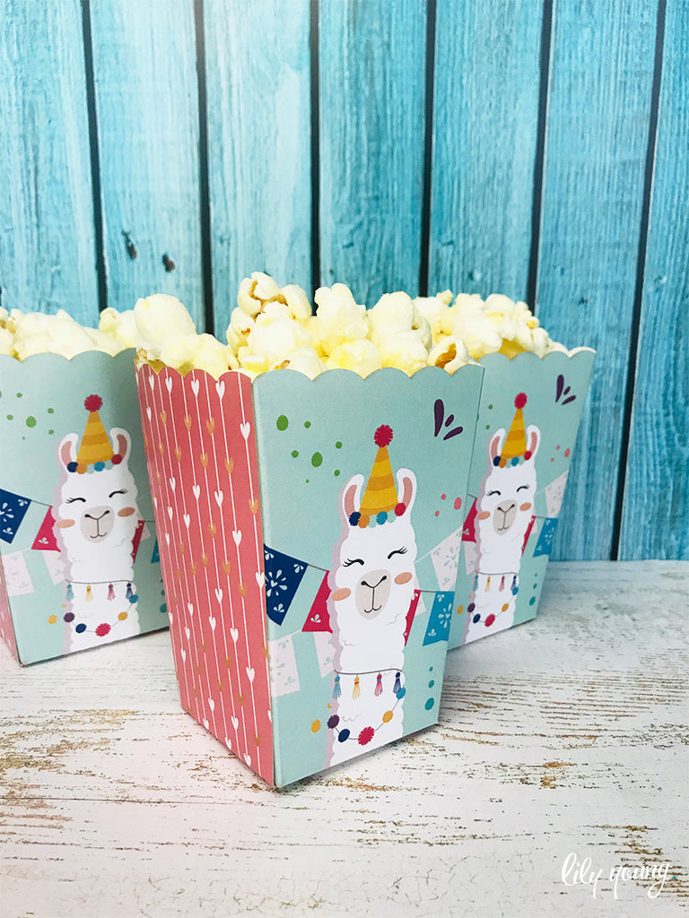 Pink/Blue Llama Popcorn boxes - Pack of 12