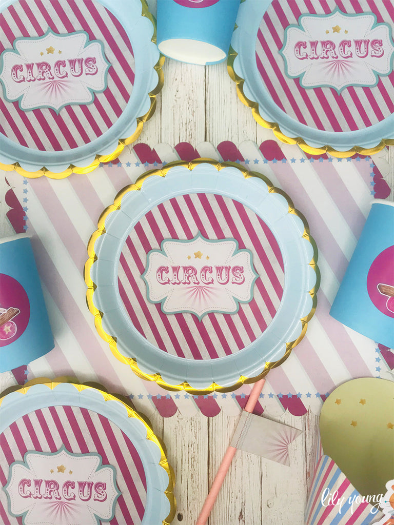 Pink Circus Paper Plate with Sticker - Pack of 12