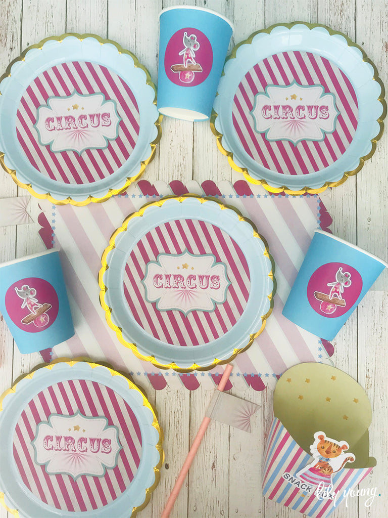 Pink Circus Paper Plate with Sticker - Pack of 12