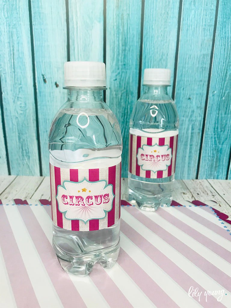 Pink Circus Water Bottle Labels - Pack of 12