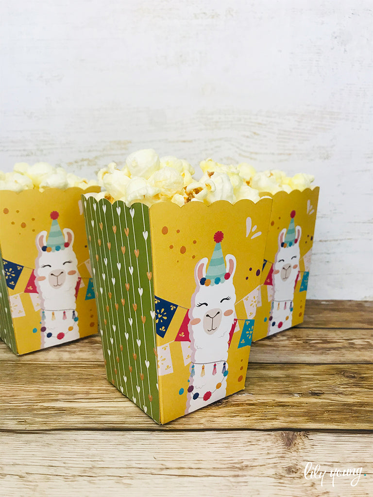 Green/Yellow Llama Popcorn boxes - Pack of 12