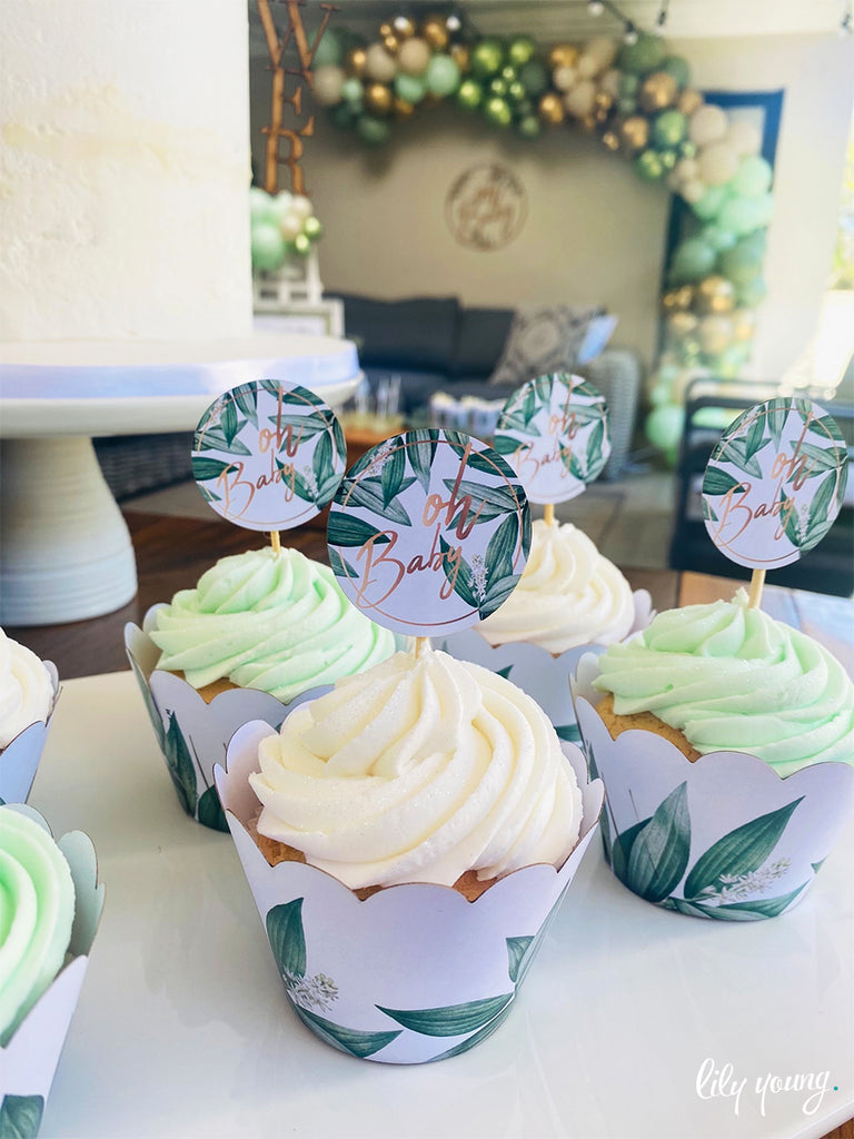 Greenery Cupcake wrapper & topper - Pack of 12