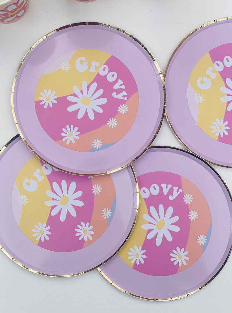 Two Groovy Paper Plate with Sticker - Pack of 12