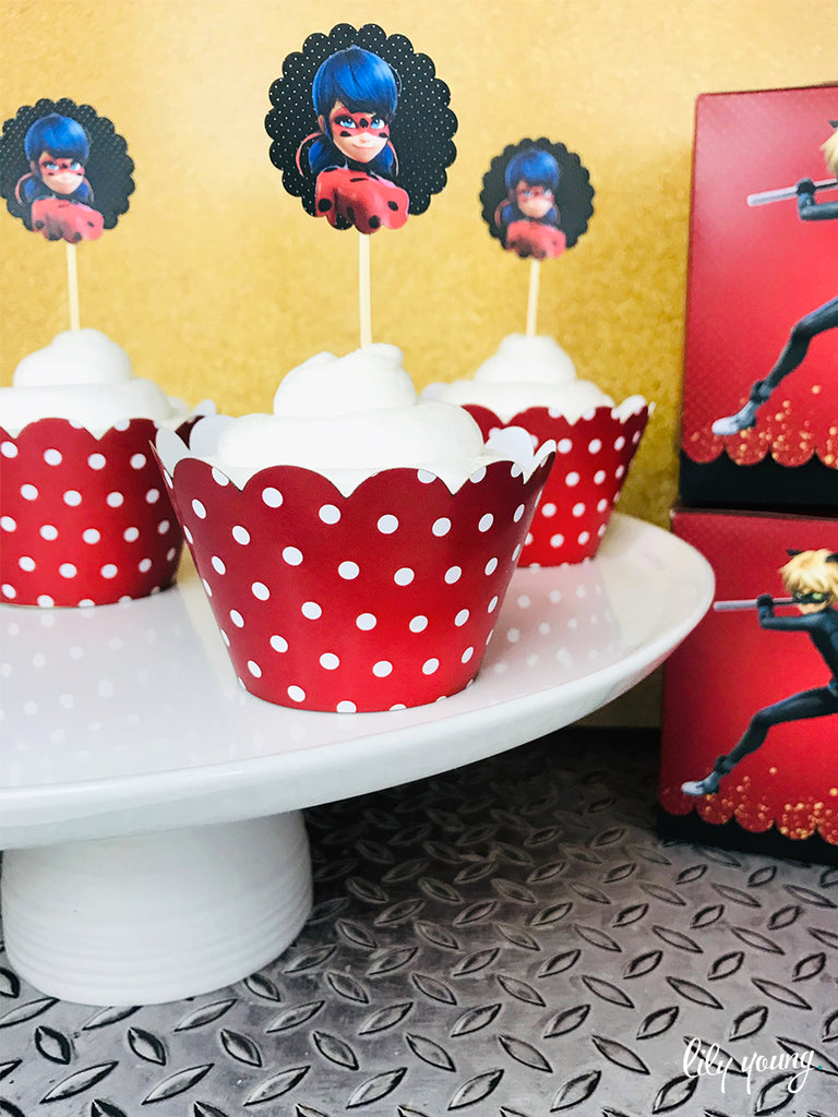 Ladybug & Cat Noir Cupcake wrapper & topper - Pack of 12