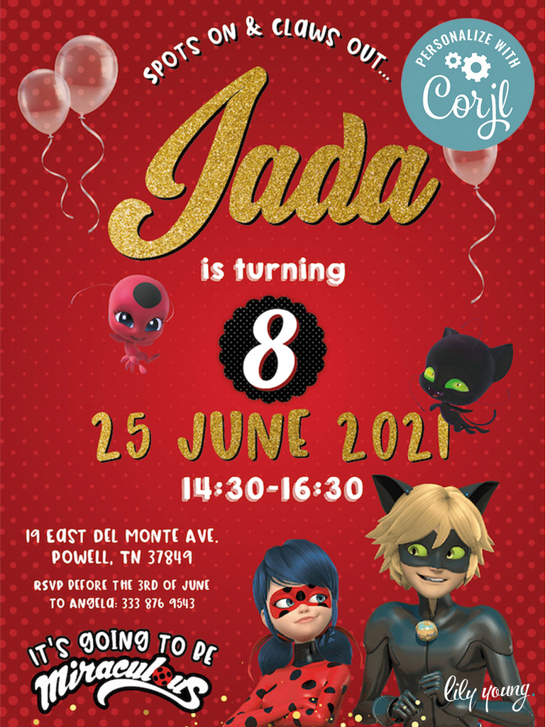 EDITABLE Ladybug & Cat Noir E-Invitation