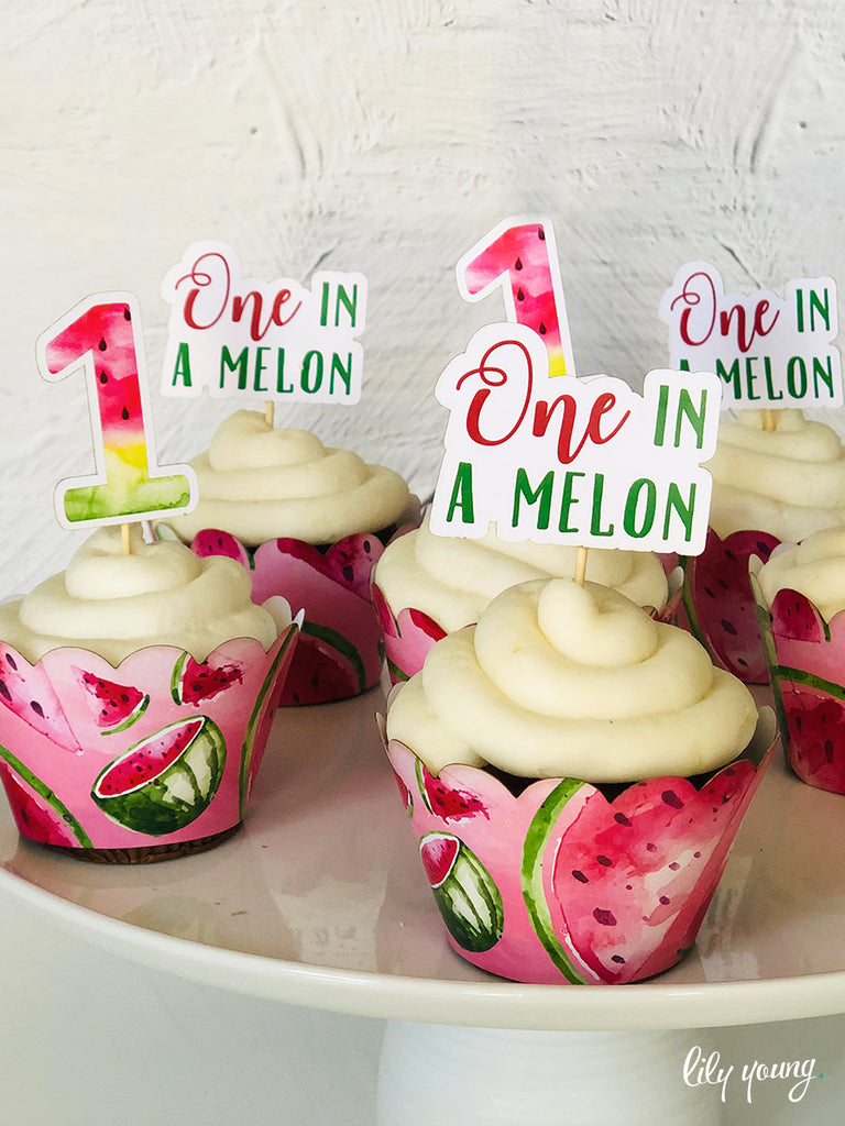 One in a Melon Cupcake wrapper & topper - Pack of 12
