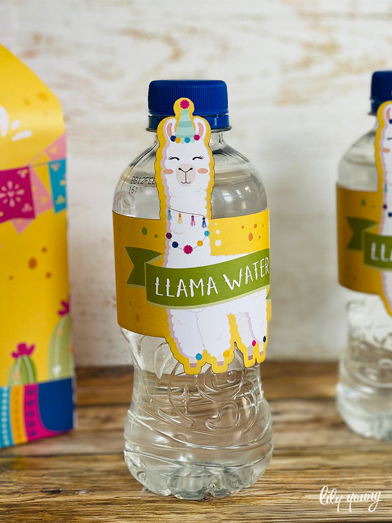 Green/Yellow Llama Water Bottle Labels - Pack of 12