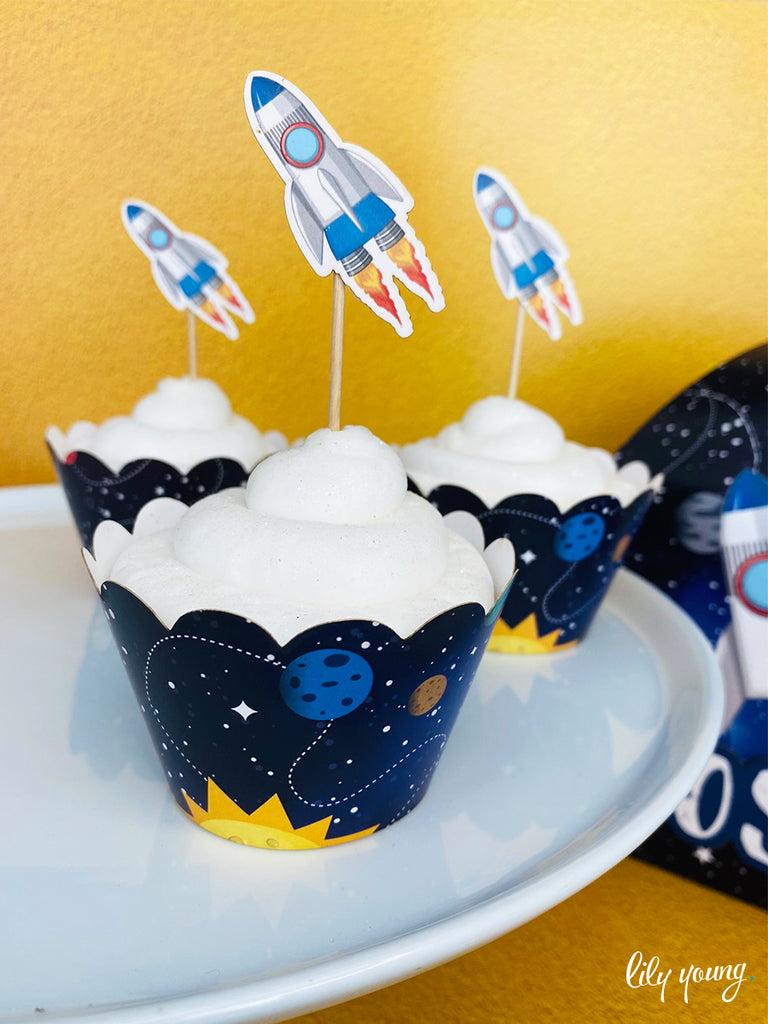 Space Cupcake wrapper & topper - Pack of 12