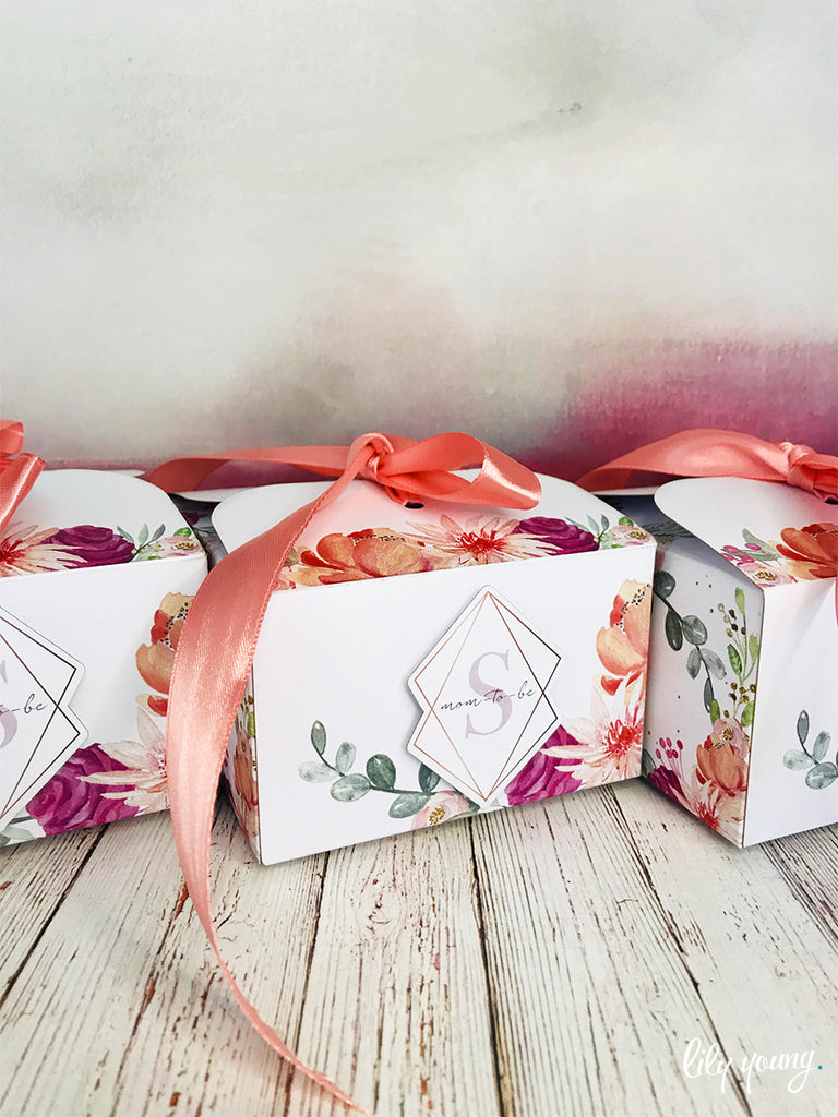 Pink Floral Boxes with Ribbon - Pack of 12