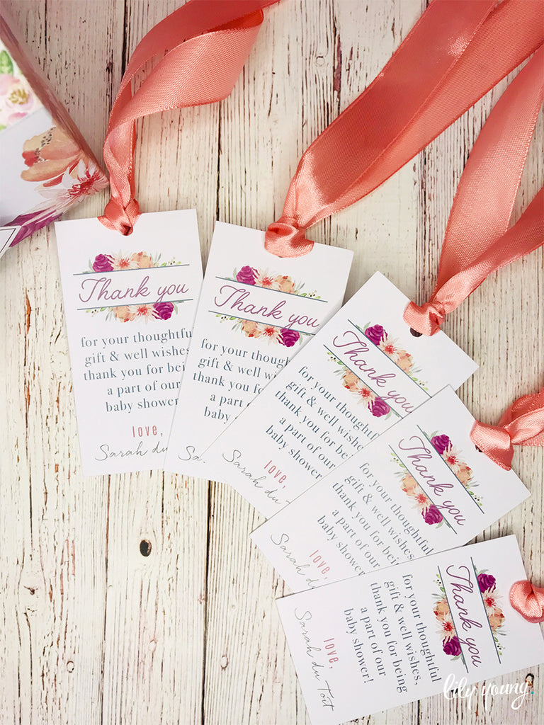 Pink Floral Thank you tag - Pack of 12