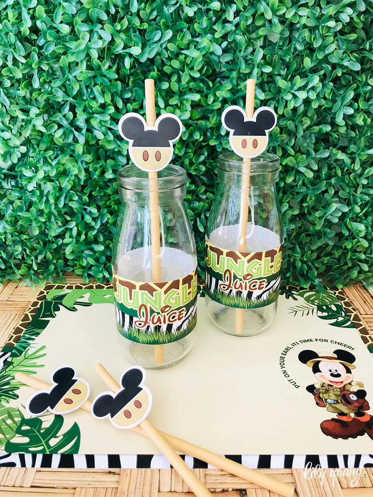 Safari Mickey Mouse Straw Flag set - Pack of 12