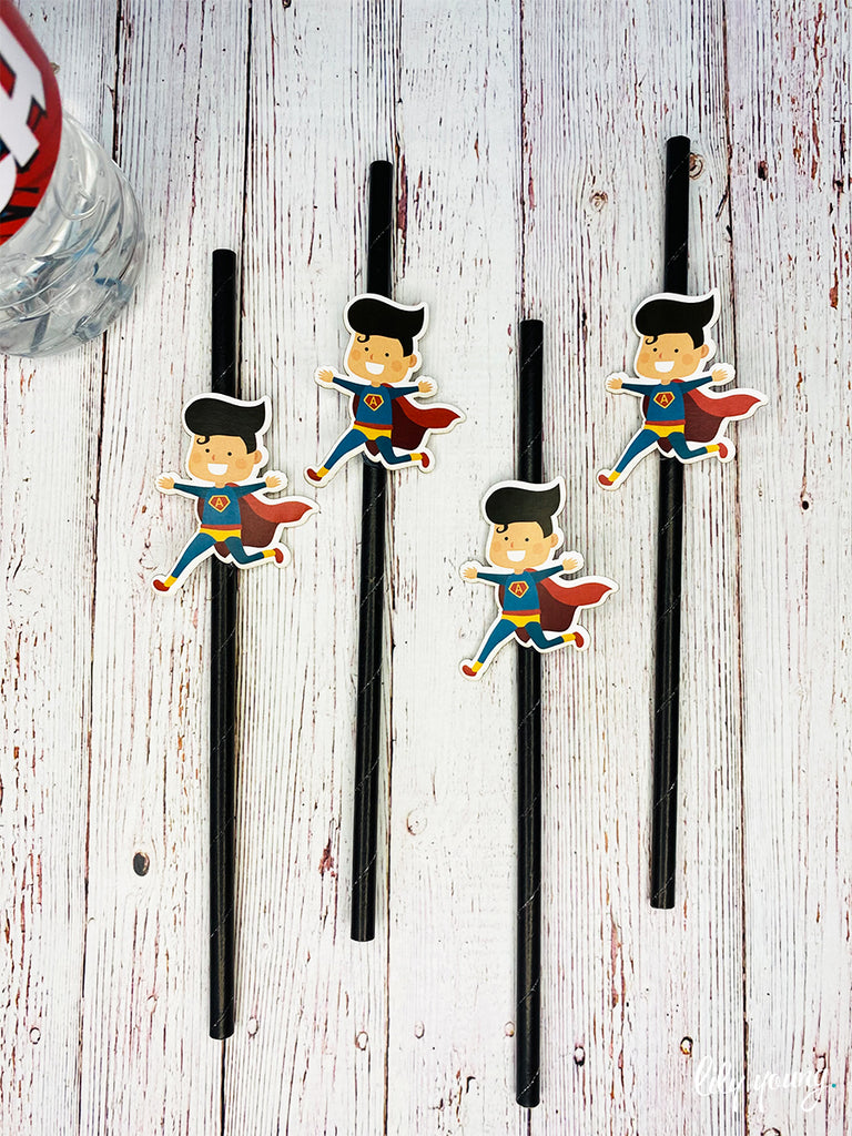 Superhero Boy Straw Flag set - Pack of 12