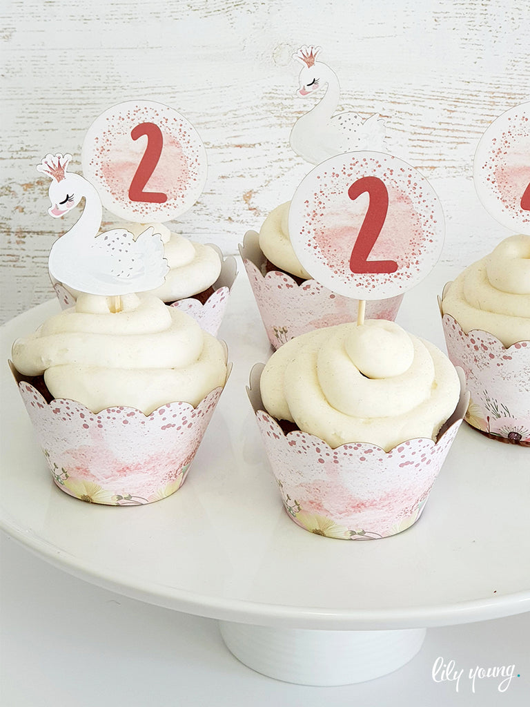 Swan Princess Cupcake wrapper & topper - Pack of 12