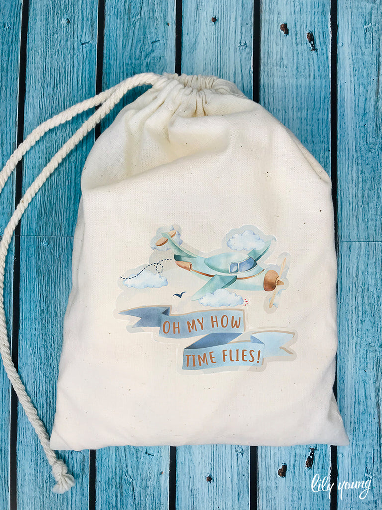 Vintage Plane Draw string Bags - Pack of 12