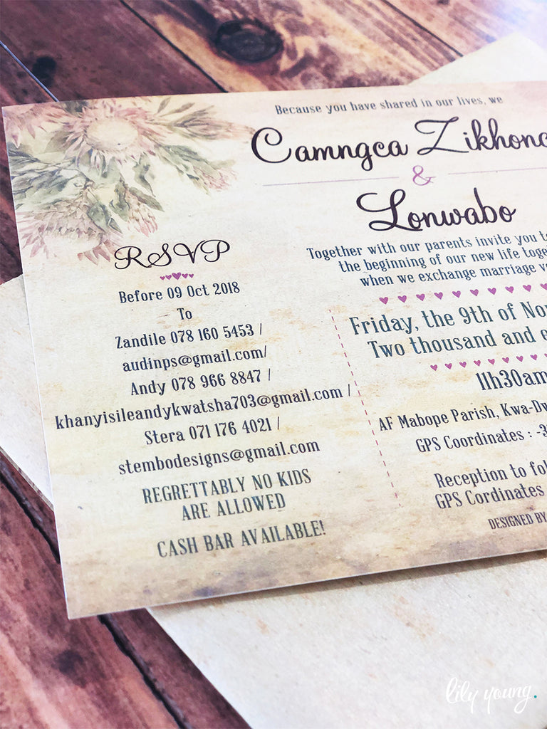 Zikhona Printed Invitation Suite